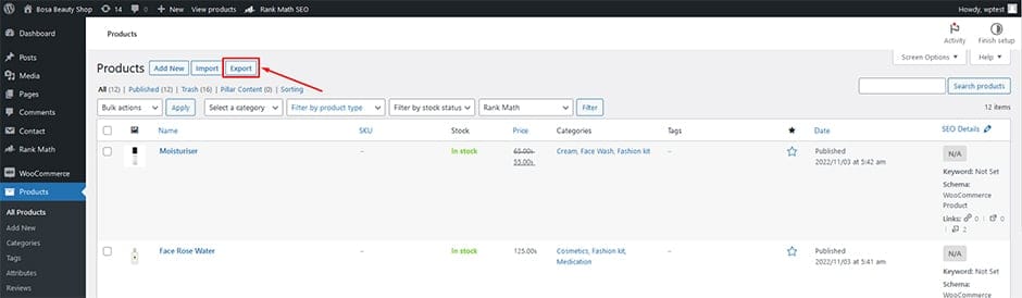 Click the Export Button