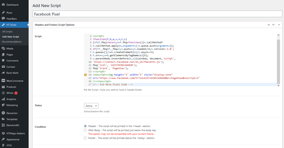 Insert Code with HT Script
