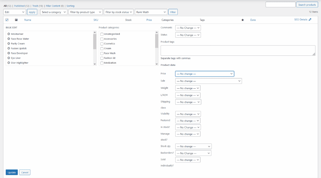 WooCommerce bulk edit products