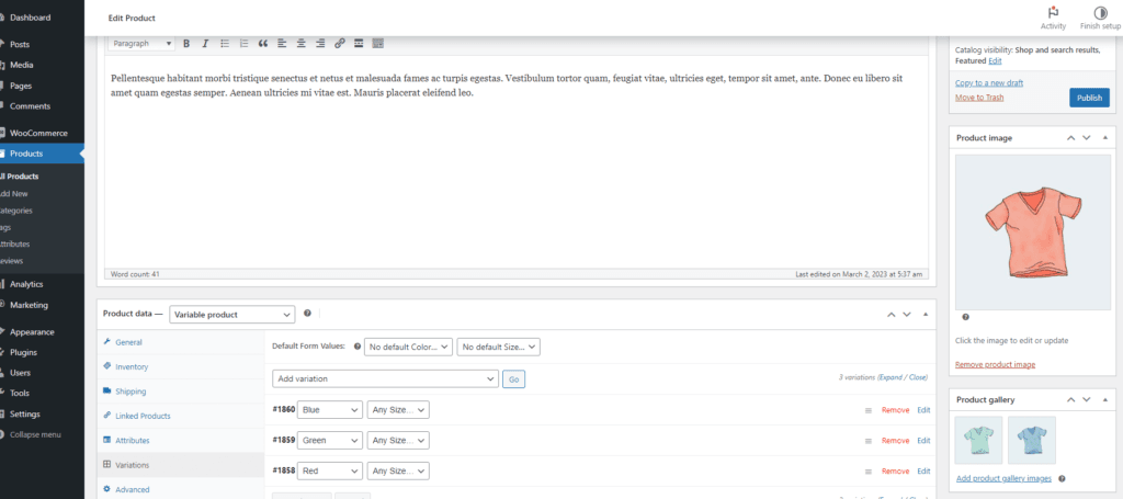 Publish Button to Publish the product