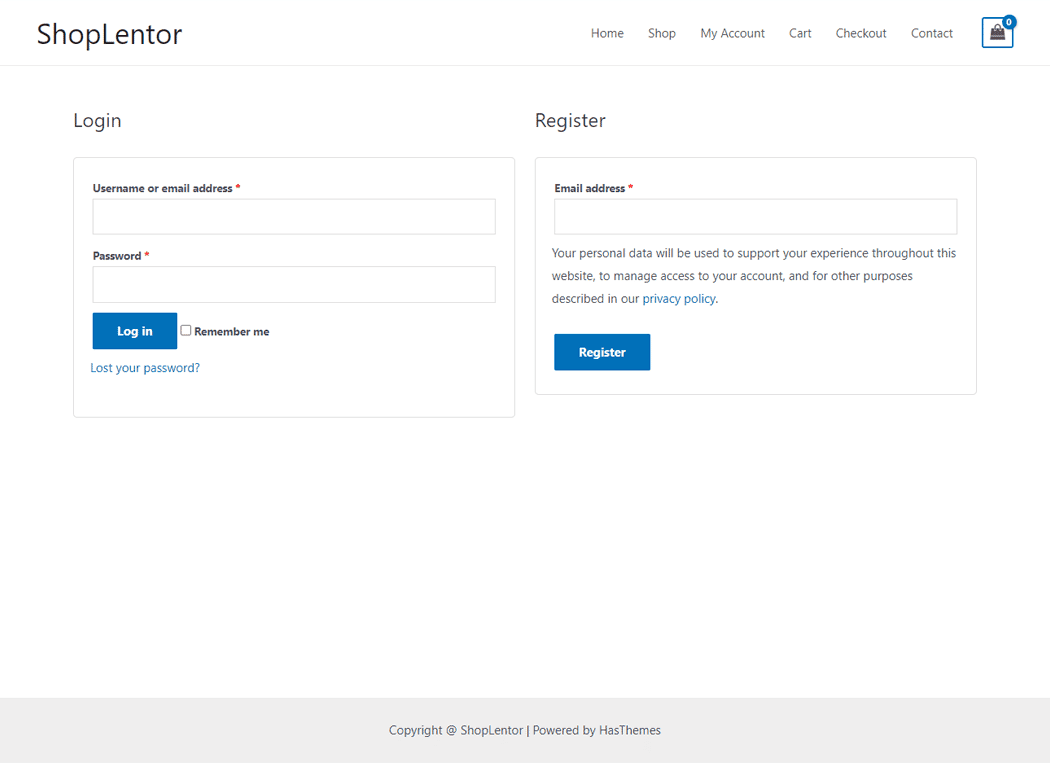 My Account Register Form Block 