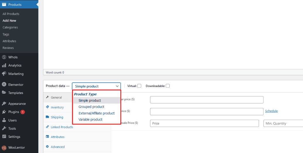 Set The Product Types