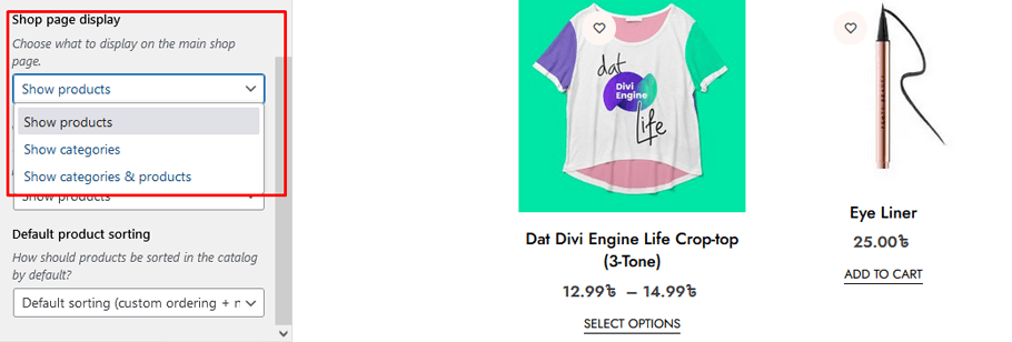 Shop Page Display Option