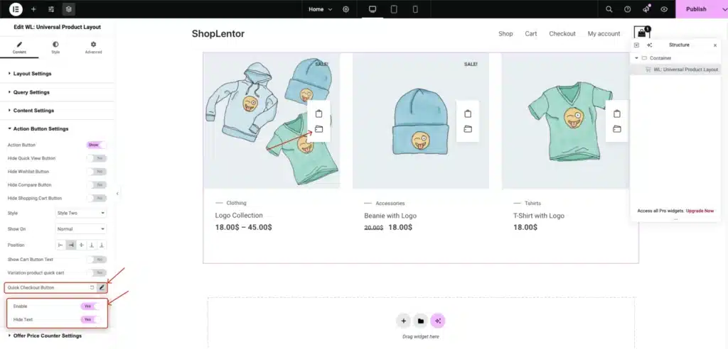 Universal Product Layout Quick Checkout
