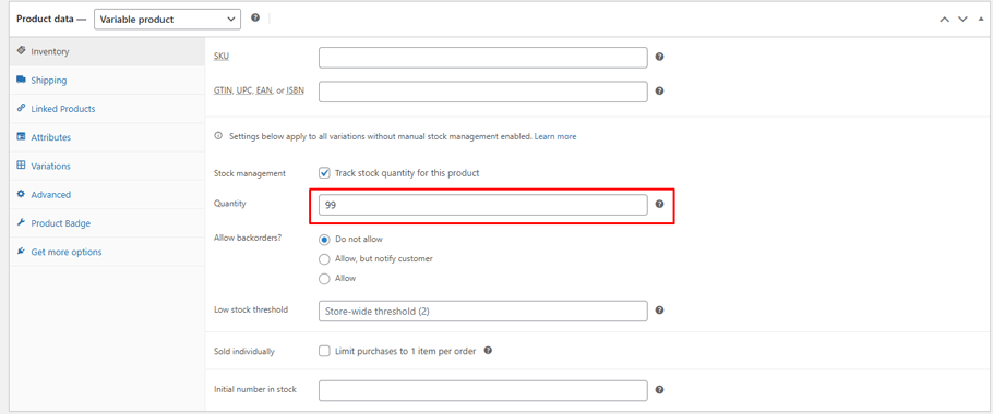 Update Product Stock Quantity