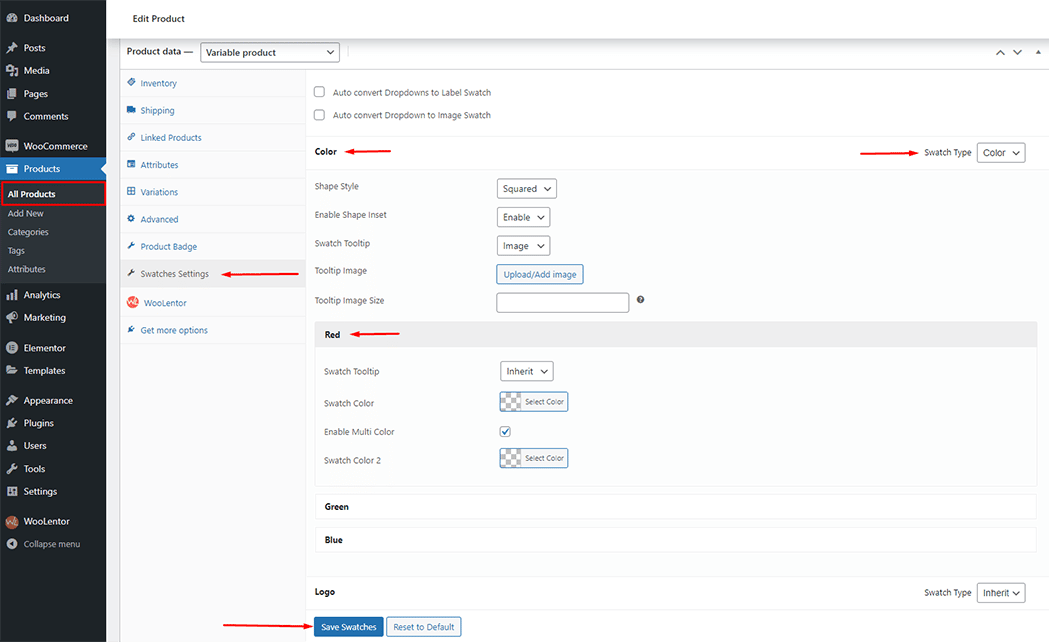 WooLentor Variation Swatches