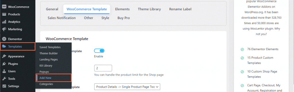WooLentor new template create.