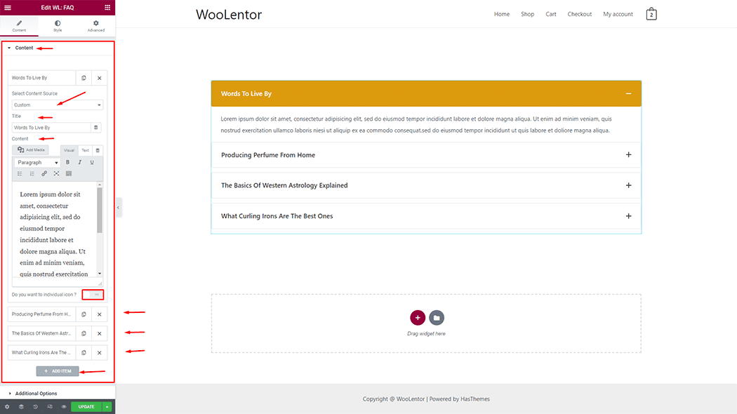 WooLentor Faq Widget