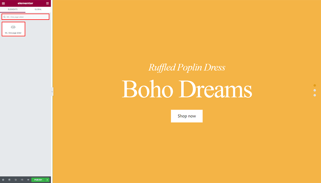 WooLentor One page slider Widget