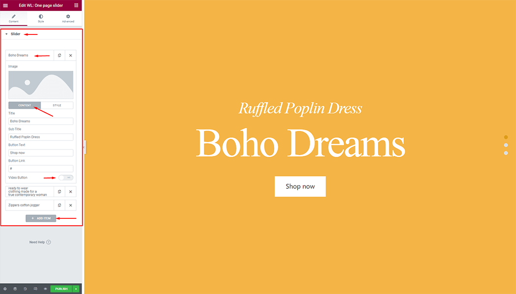 WooLentor One page slider Widget