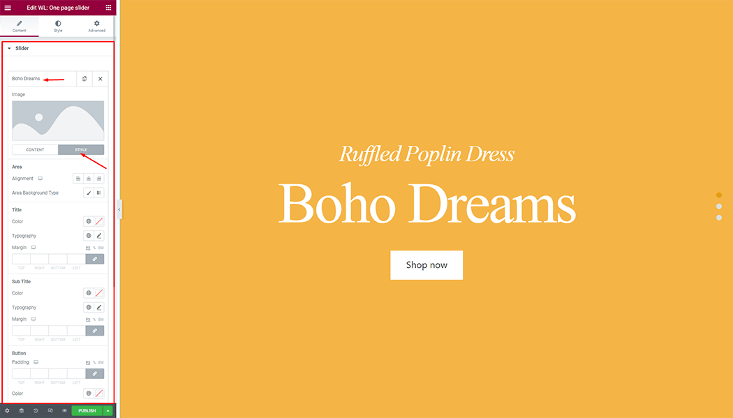 WooLentor One page slider Widget