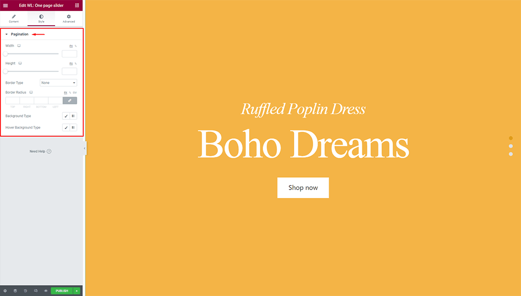 WooLentor One page slider Widget