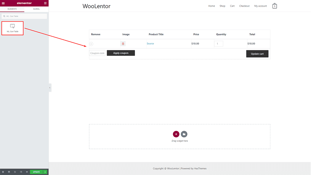 WooLentor Product Cart Table Widget