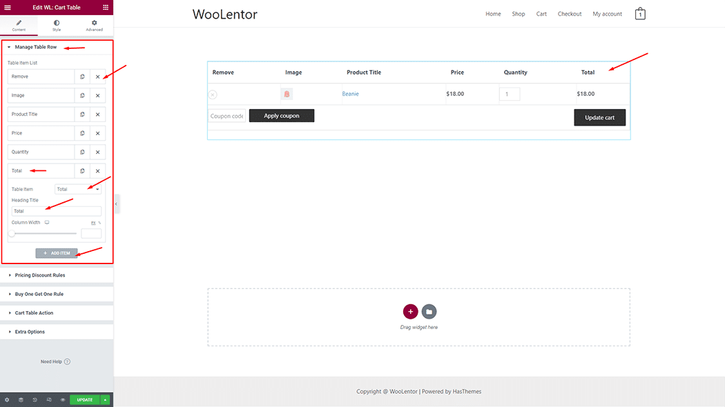 WooLentor Product Cart Table Widget