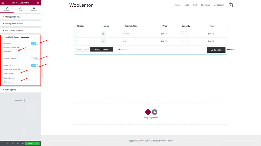 WooLentor Product Cart Table Widget