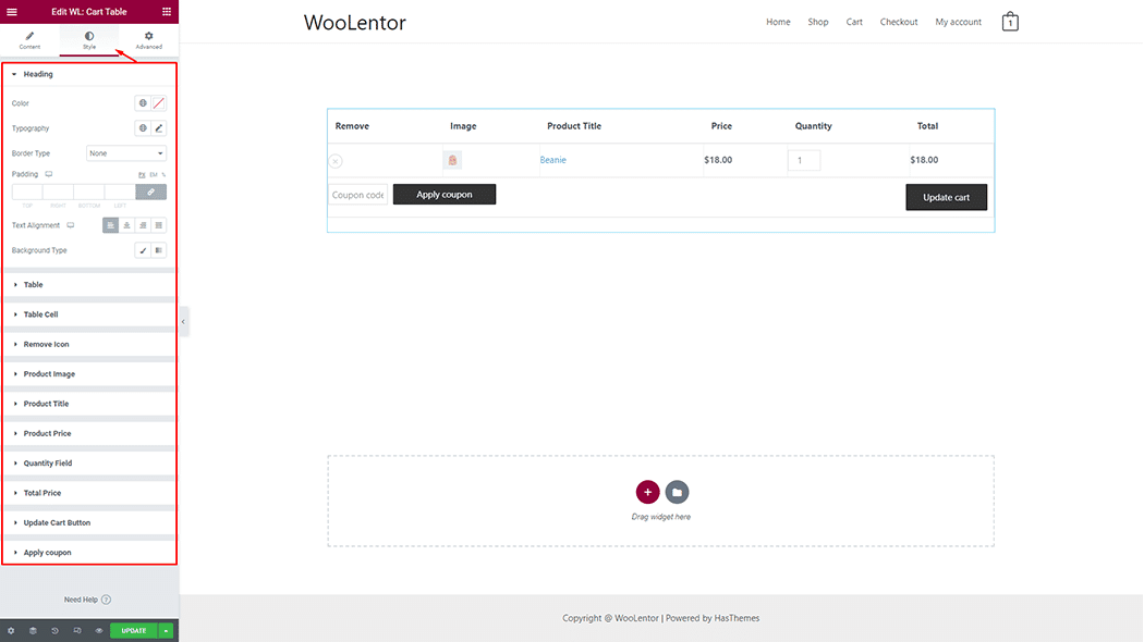 WooLentor Product Cart Table Widget