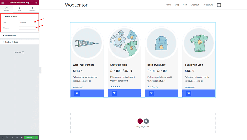 WooLentor WL: Product Curvy Widget