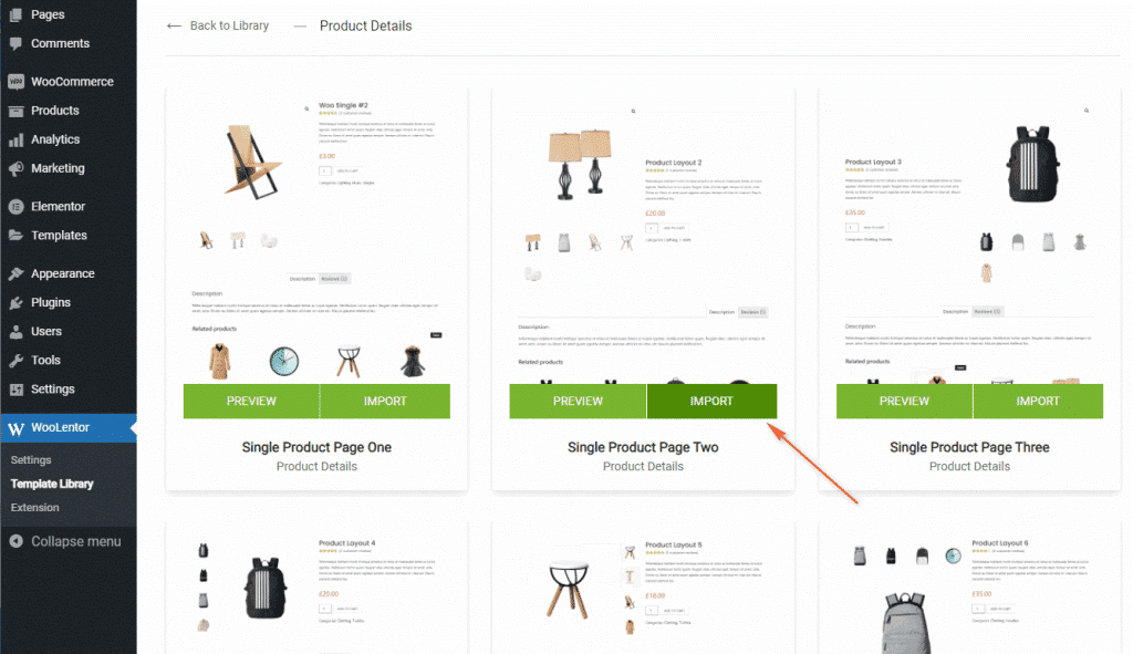 WooLentor template library import