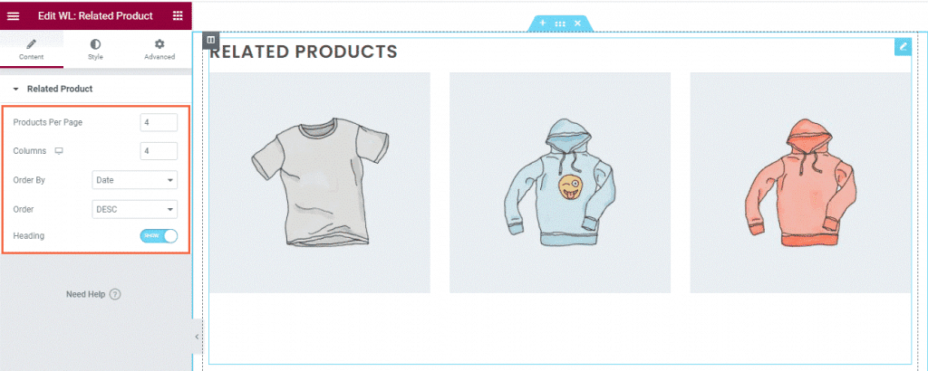 woocomerce related product widget