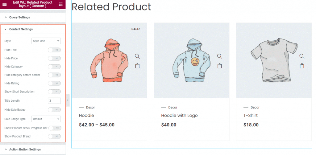 Woolentor related product content settings