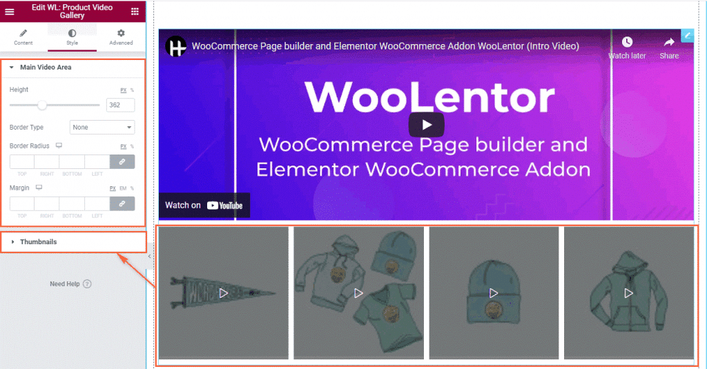 woolentor product video gallery