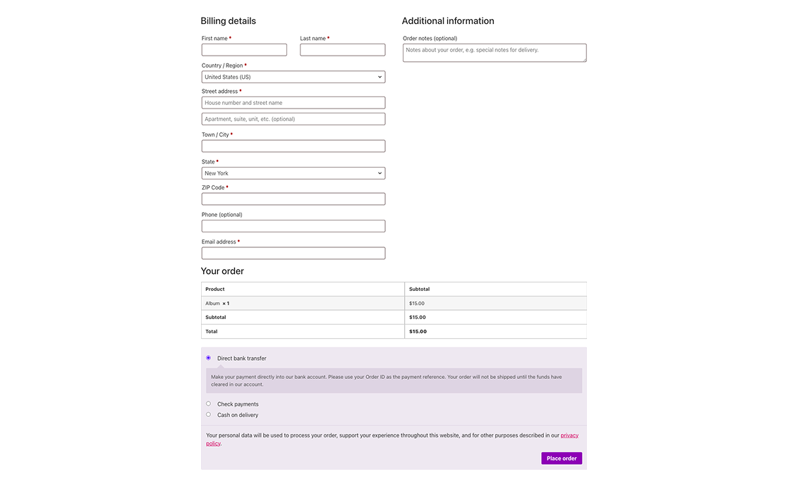 WooCommerce Default Checkout
