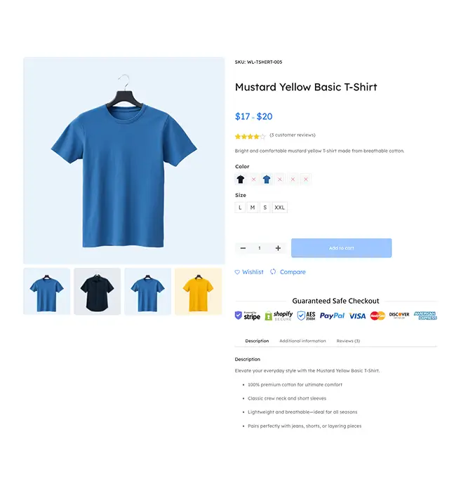 Minimal Product Page with Safe Checkout Badge