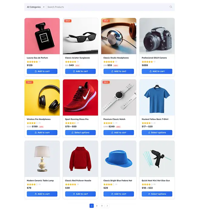 Modern Grid Product - AJAX Search Form
