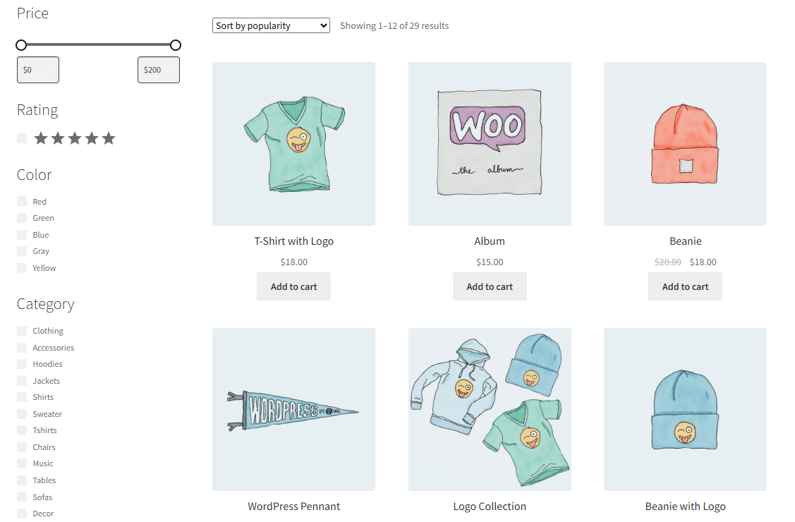product filter before