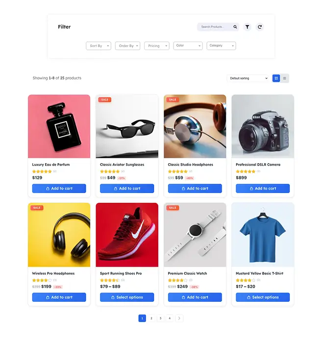 Product Grid with Horizontal Filter