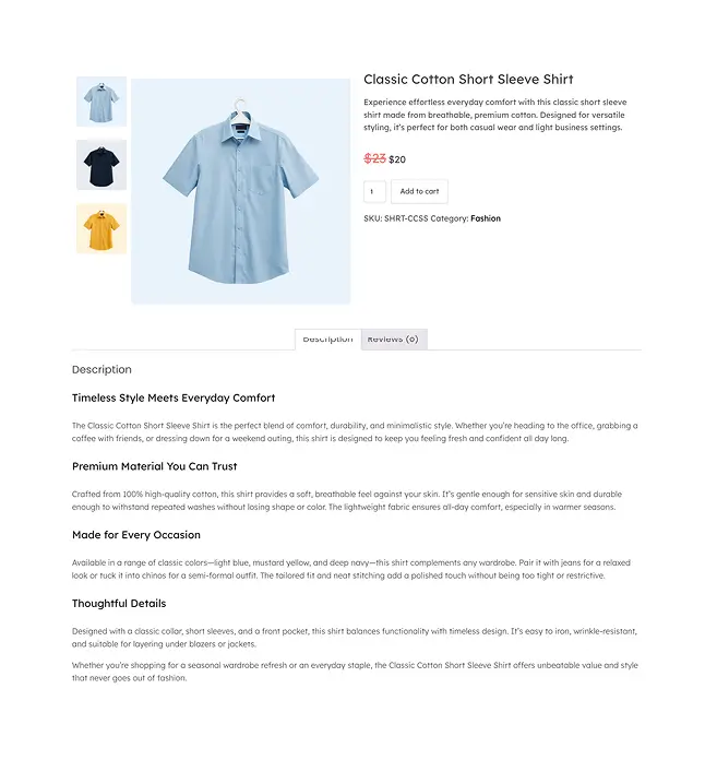 Product Page with Left-Side Thumbnail Position