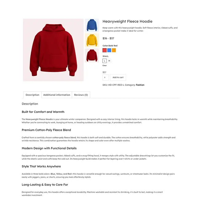 Product Page with Right-Side Thumbnail Position