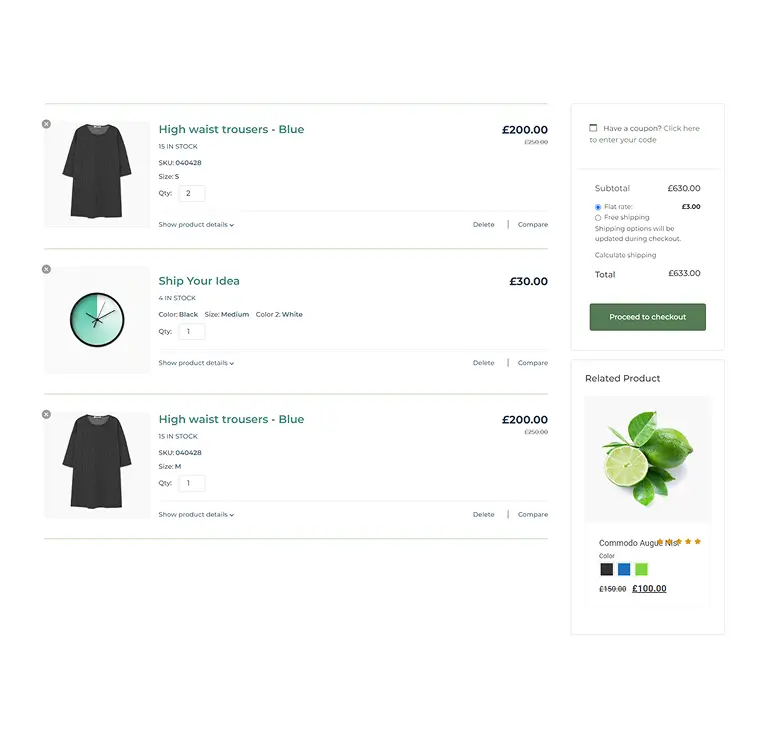 Cart Page with Related Product Layout