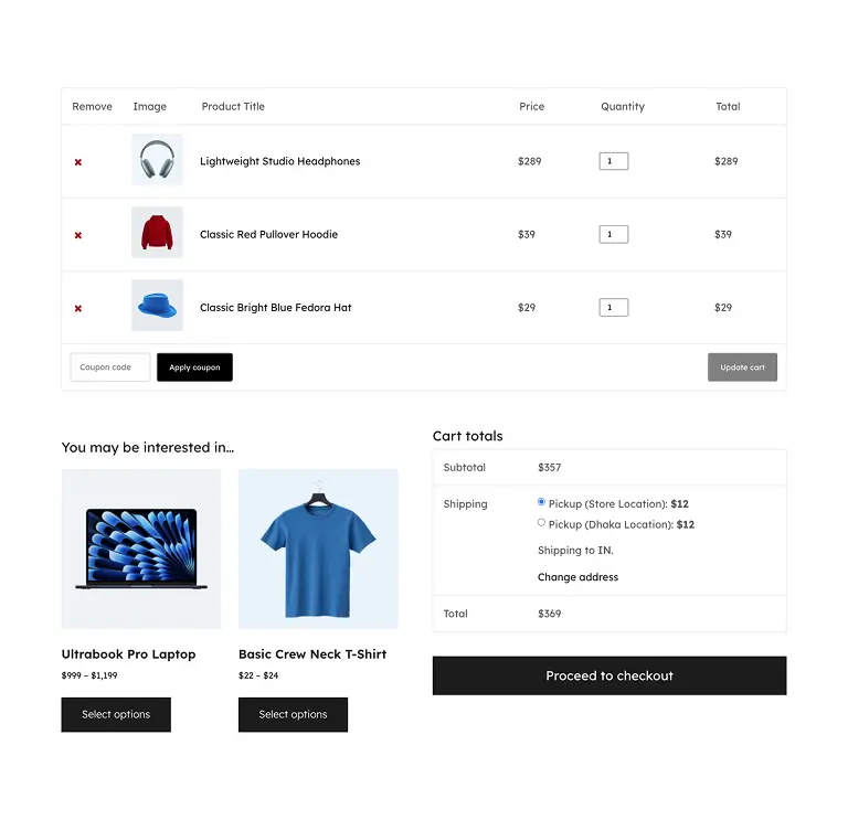 Cart Page with Active Theme Layout