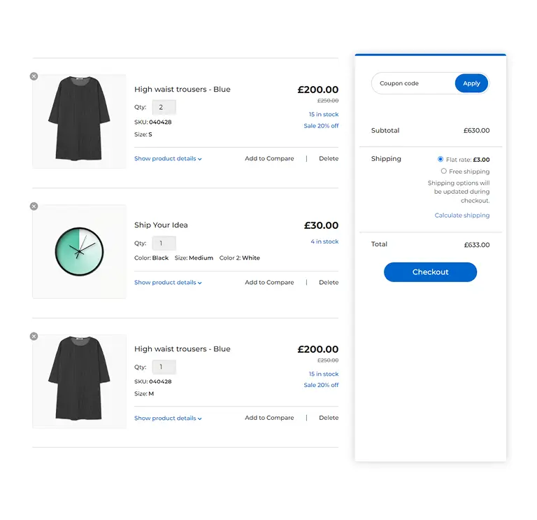Cart Page with Detailed Product Info Layout