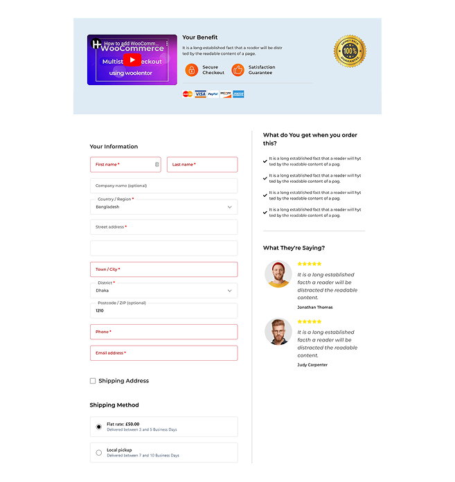 Checkout Page with Customer Review Section