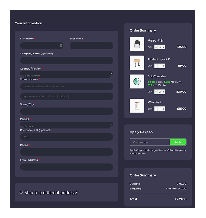 Checkout Page with Dark Trust Layout