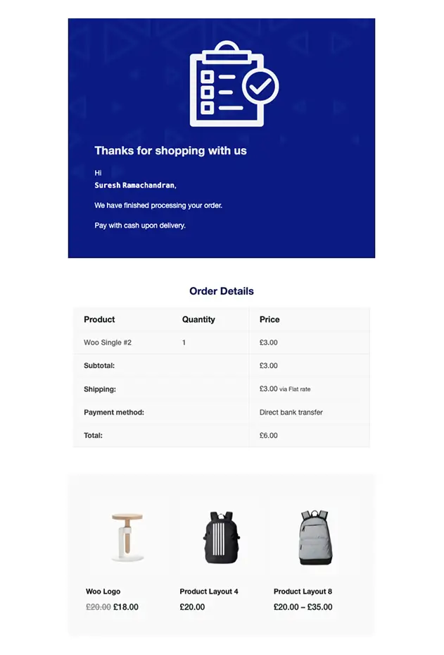 Completed Order – Modern Thank You Layout