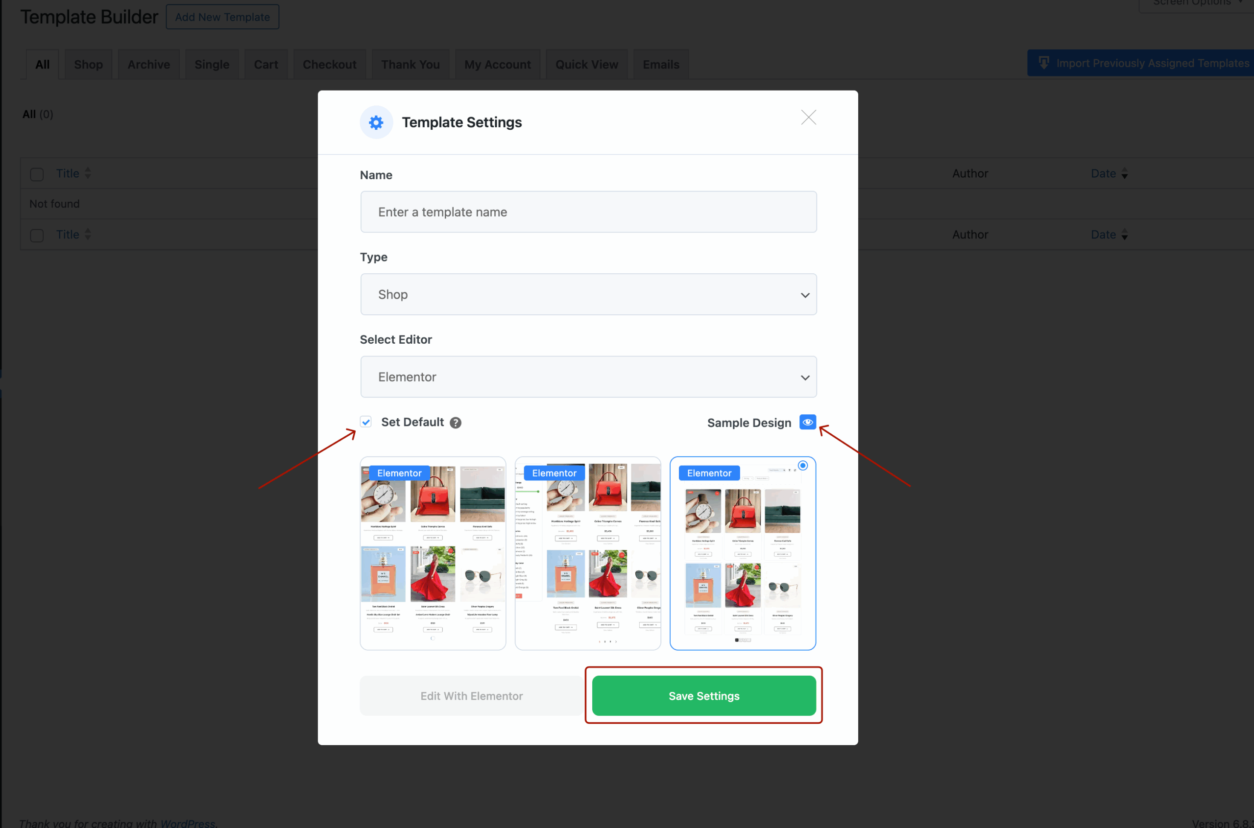 Add New Template button inside ShopLentor Template Builder interface