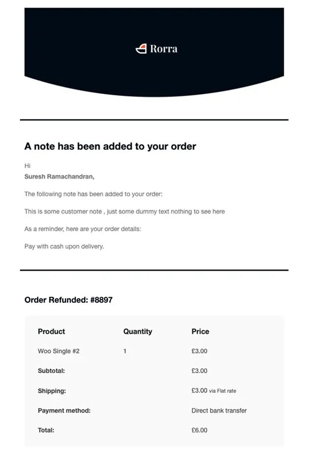 Customer Note – Elegant Navy Layout