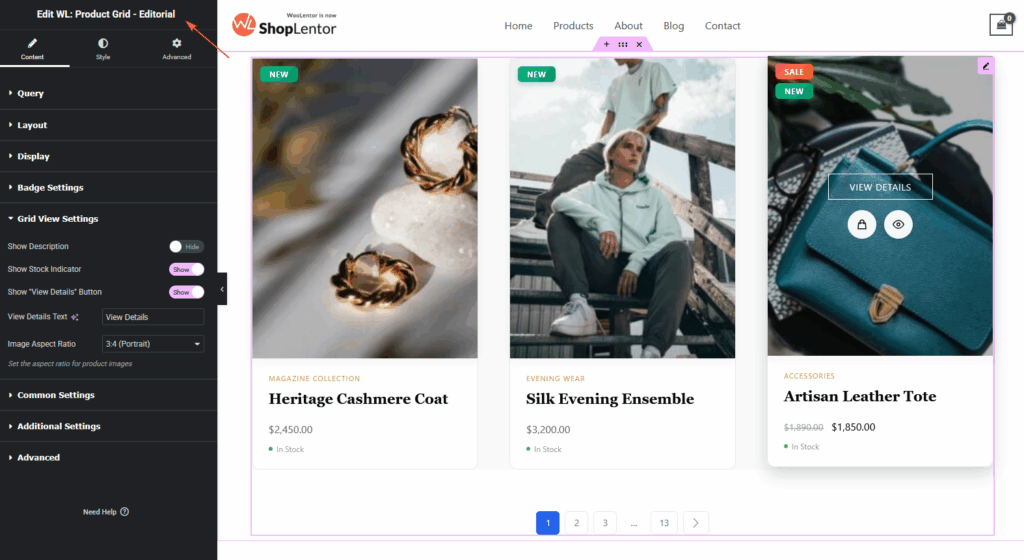 How to Customize the Product Grid