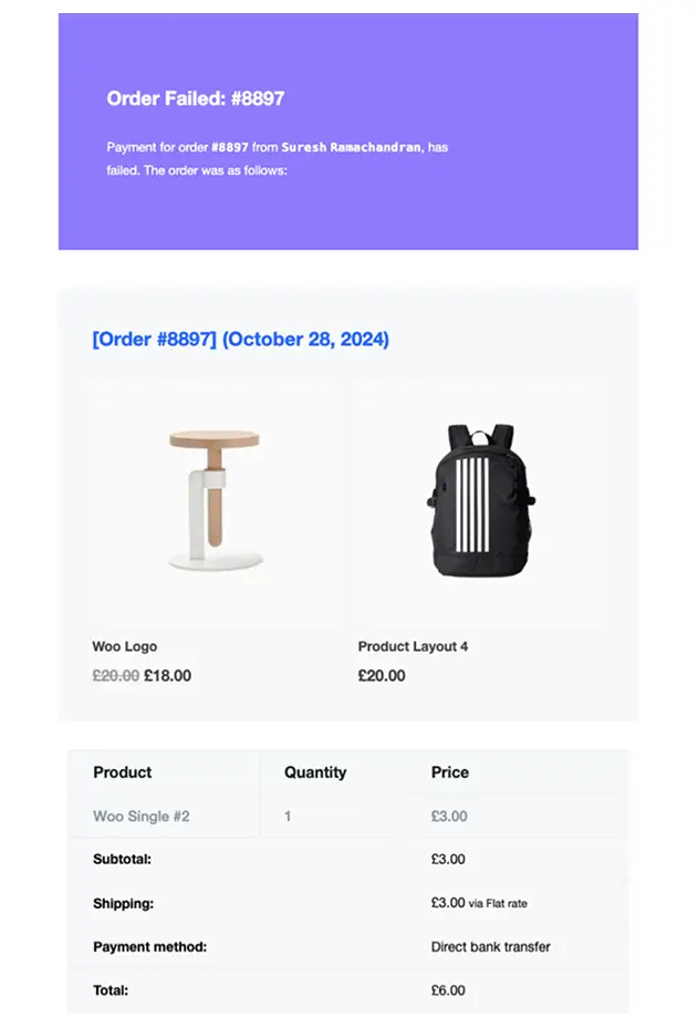 Failed Order – Modern Detail Layout