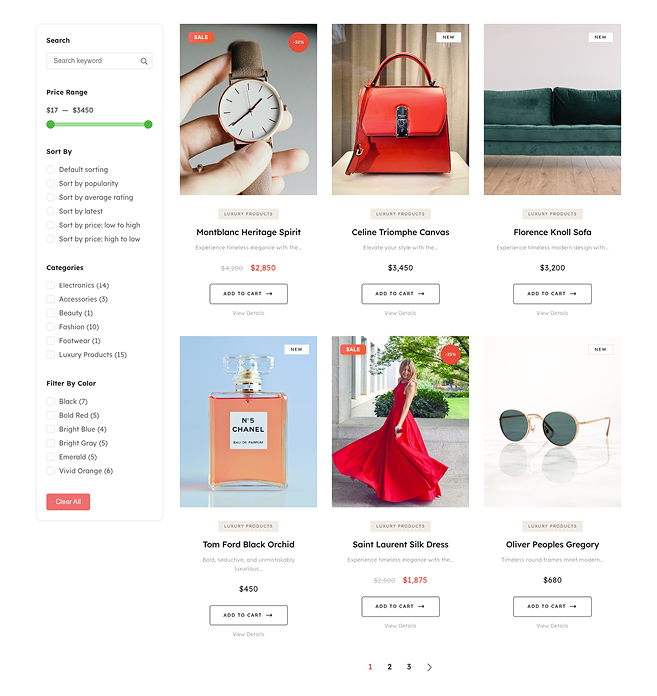Luxury Product Grid With Sidebar