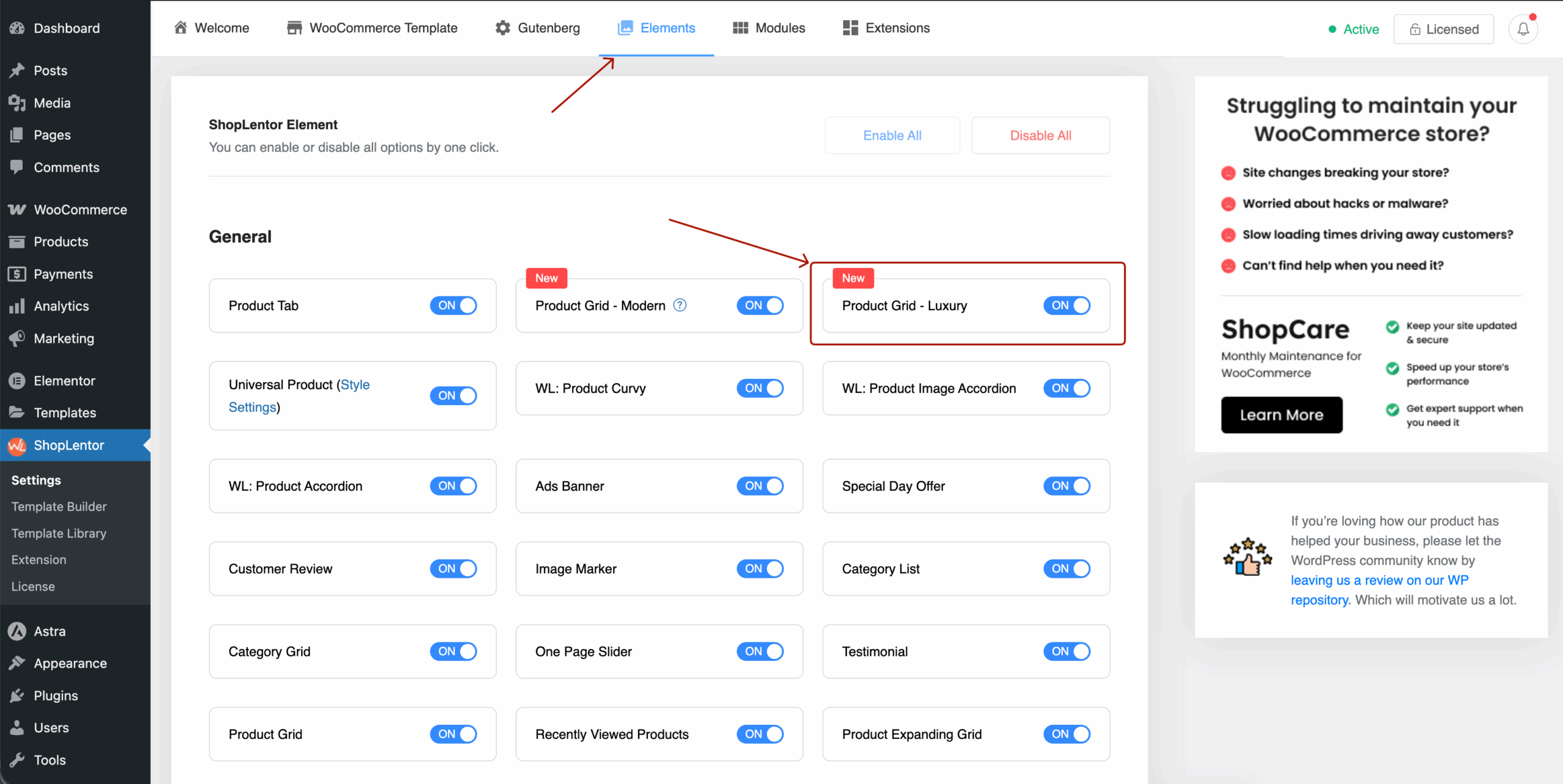 Enable Product Grid Luxury Widget