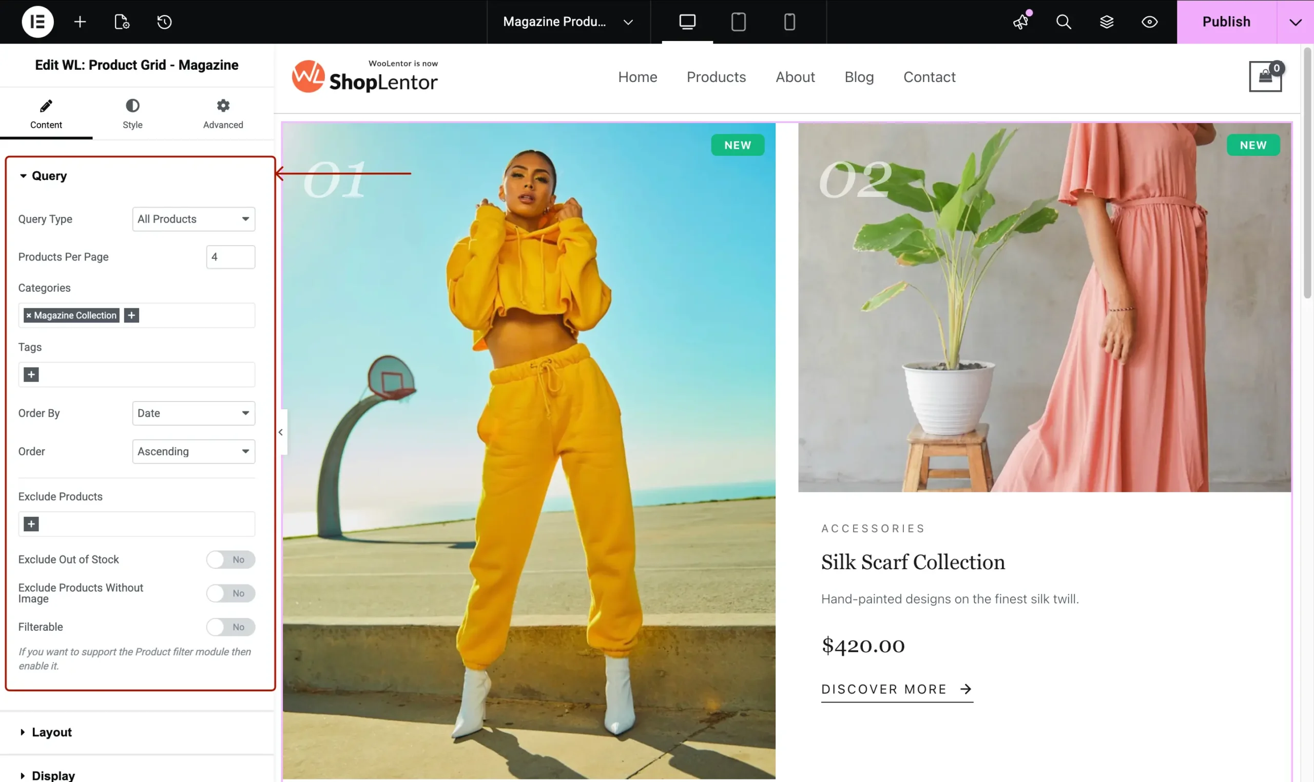 Product Grid Magazine Layout for Elementor