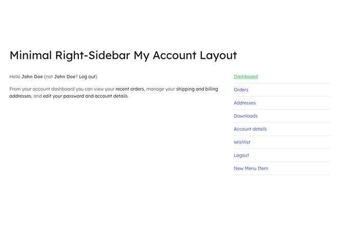 Minimal Right-Sidebar My Account Layout