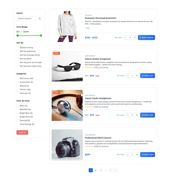 Modern Product List With Sidebar