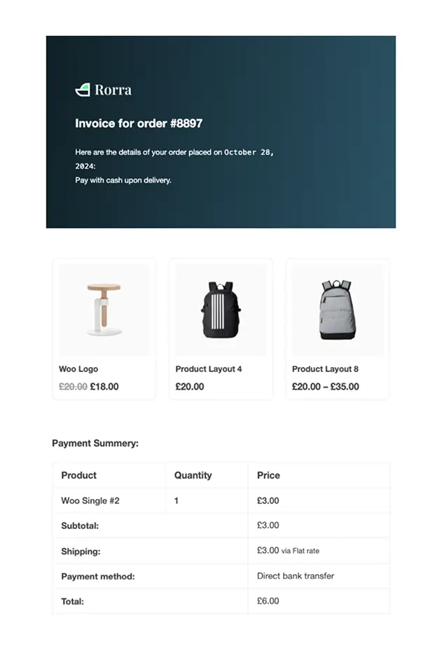 Order Details – Elegant Teal Invoice Layout