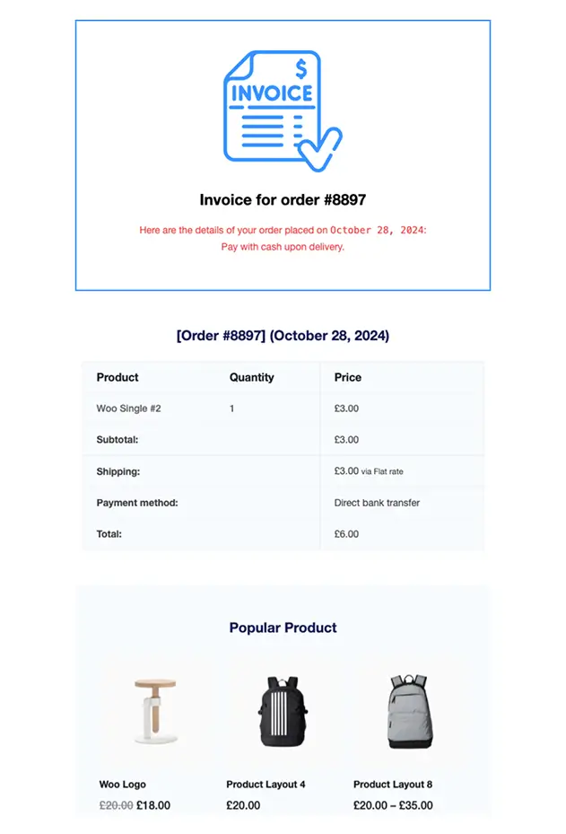 Order Details – Modern Blue Invoice Layout