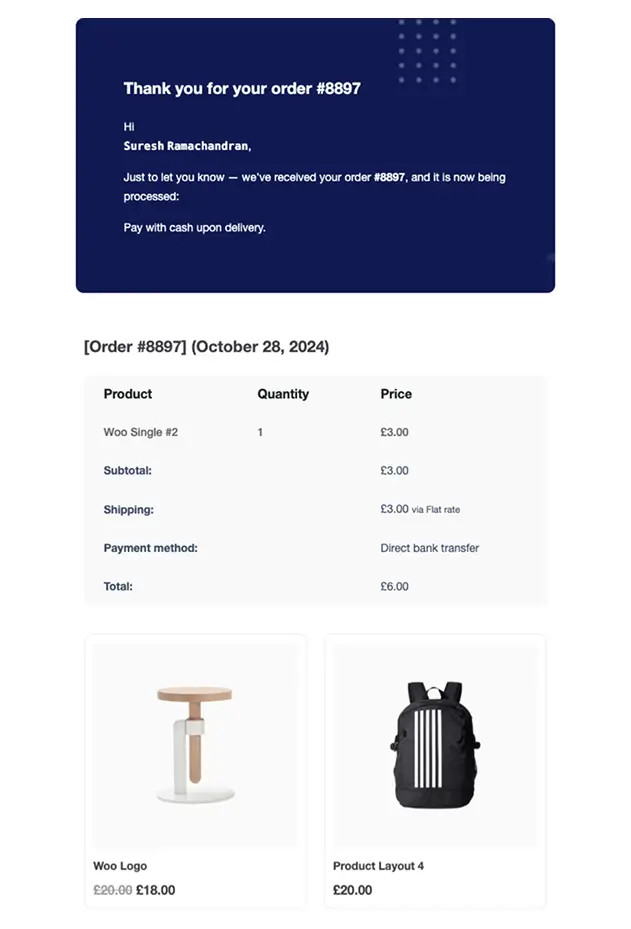 Processing Order – Modern Confirmation Layout